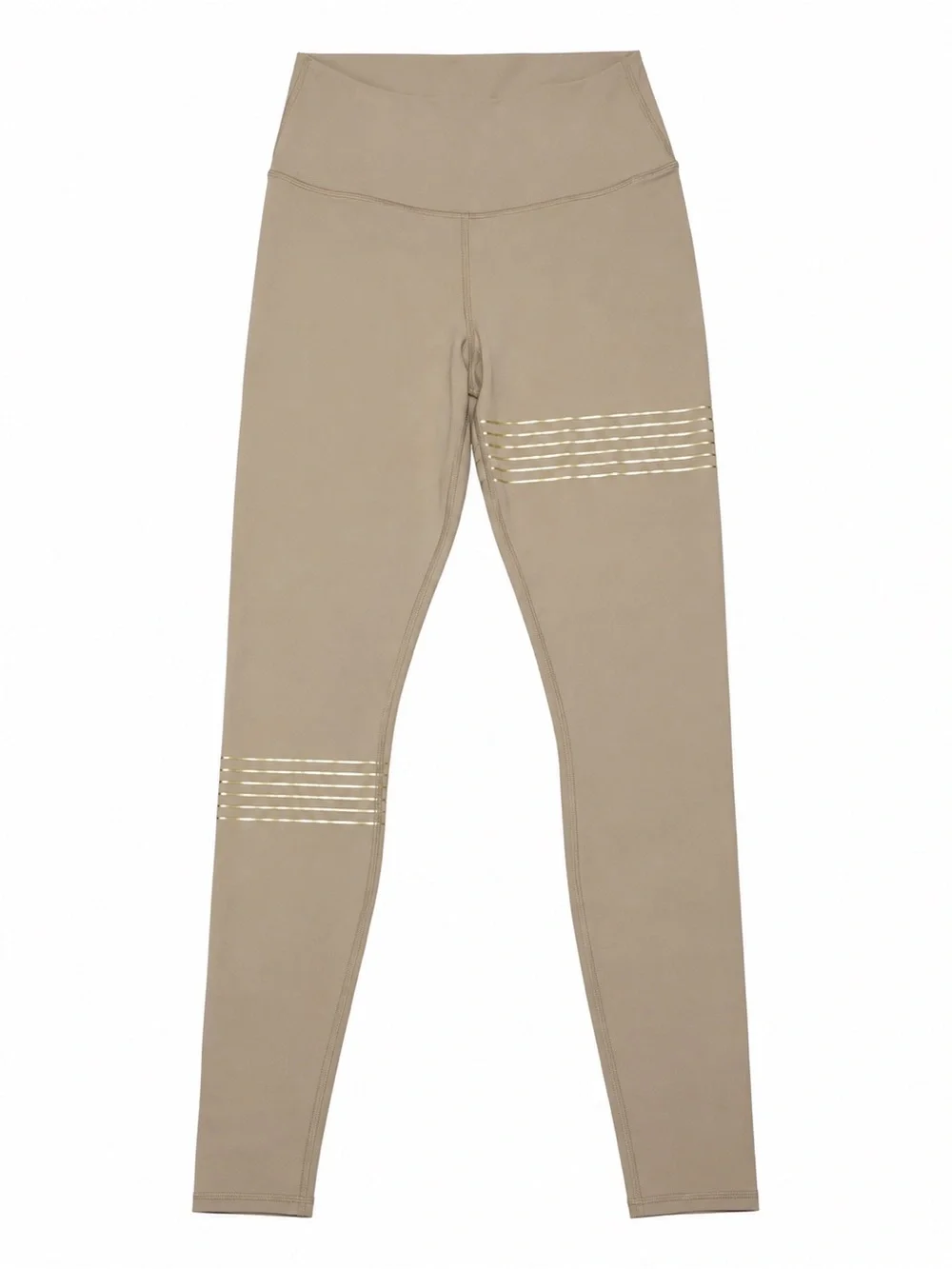 Alo Yoga Vapor High-Waist Full Length Leggings Metallic Gold Stripe Taupe Size M